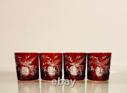 Williams Sonoma Red Pinecone Cut Double Old-Fashioned Glasses Set of 4 NEW