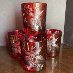 Williams Sonoma Red Pinecone Cut Double Old Fashioned Glasses Set of 4 NEW