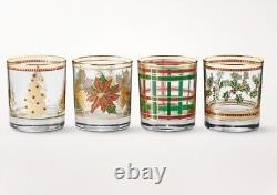 Williams Sonoma Vintage Holiday Double Old Fashioned Glasses Set Of 4 NEW IN BOX
