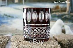 Williams-sonoma Regency Garnet Cut Decanter & Double Old-fashioned Glasses Nib