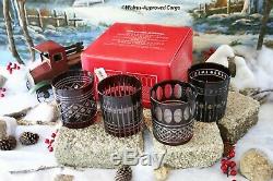 Williams-sonoma Regency Garnet Cut Decanter & Double Old-fashioned Glasses Nib