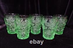 Wrigh Lg Glass Wild Rose Green 5 Double Old Fashioned Tumblers Raised Roses