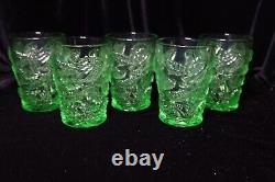 Wrigh Lg Glass Wild Rose Green 5 Double Old Fashioned Tumblers Raised Roses