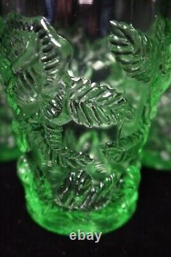Wrigh Lg Glass Wild Rose Green 5 Double Old Fashioned Tumblers Raised Roses
