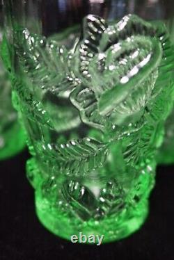 Wrigh Lg Glass Wild Rose Green 5 Double Old Fashioned Tumblers Raised Roses